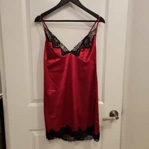 Vampy red lace sexy lounge pj satin stretchy baby doll